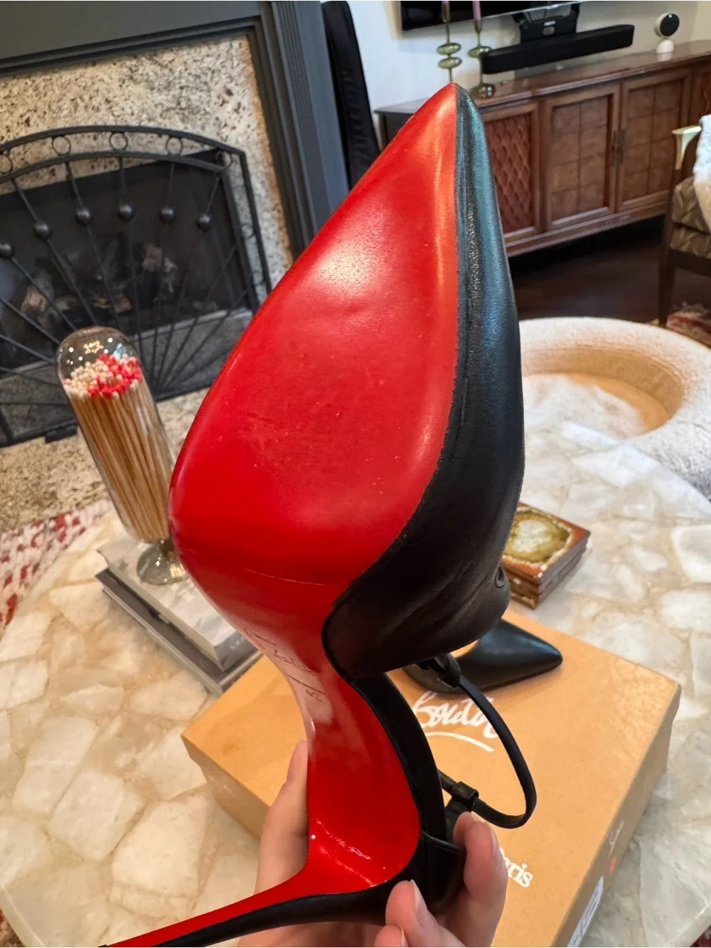 Christian Louboutin Black Strappy Pointed-Toe Pumps